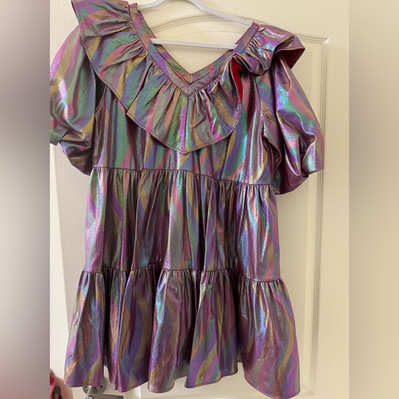 QUEEN OF SPARKLES Dresses & Skirts - Queen of Sparkles - Oil Spill Holo Poof Sleeve Dress $150 OBO Size Large
